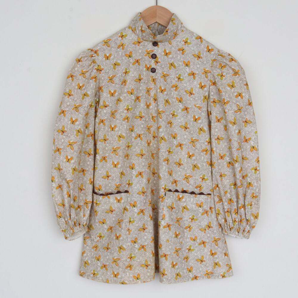Vintage 1970s Butterfly Print Puff Sleeve Dress Size 8